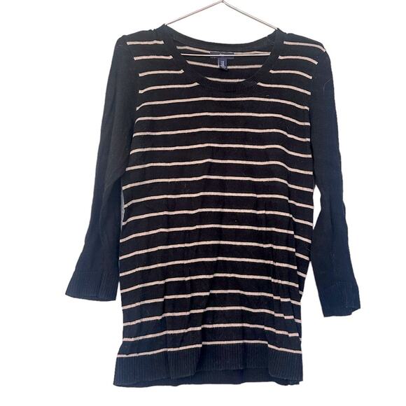 Gap factory 3/4 Sleeve 100% Cotton Black and Tan Striped Sweater - Picture 1 of 6